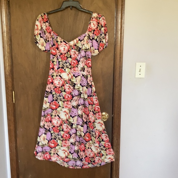 floral print puff sleeve tie back smock detail dress boho L jr - Picture 9 of 17